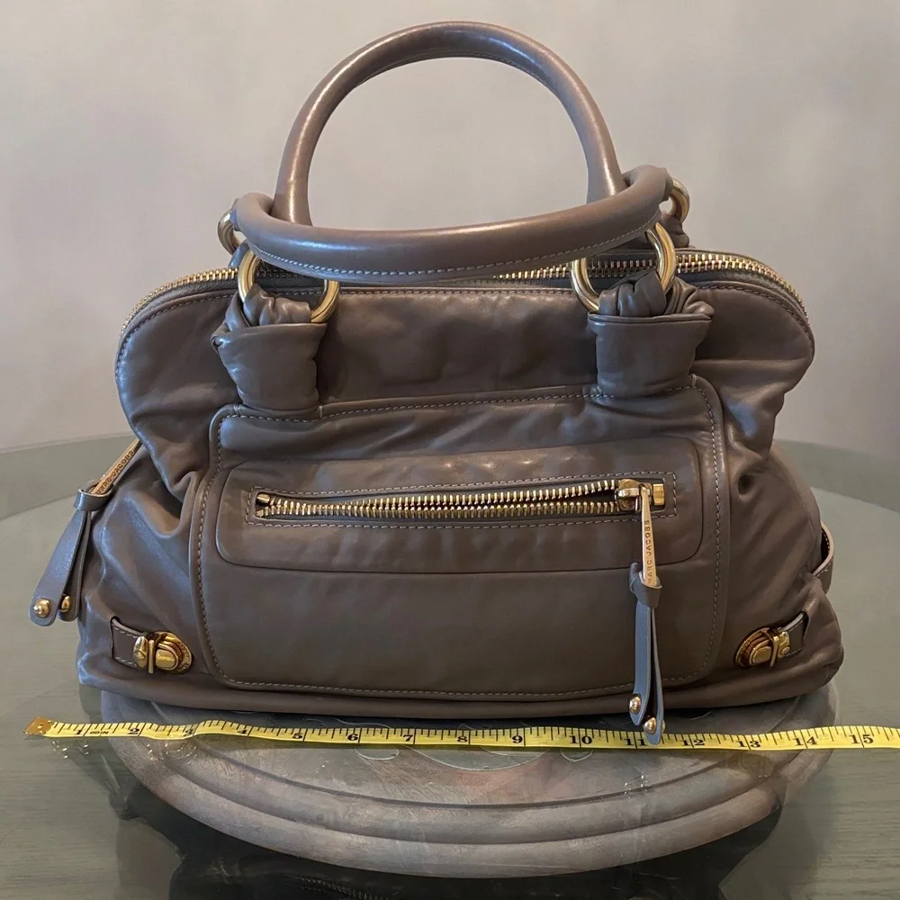 Mark Jacobs-Italy-Light Grey Taupe Leather Satchel Handbag with Gold Hardware